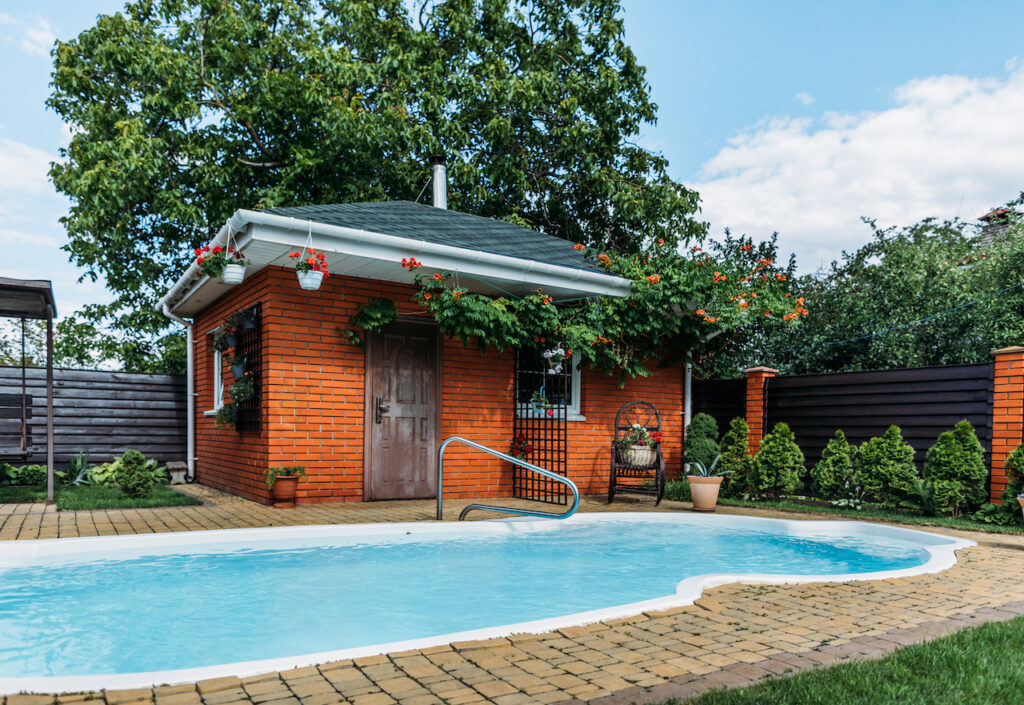 swimming pool house hiding equipment